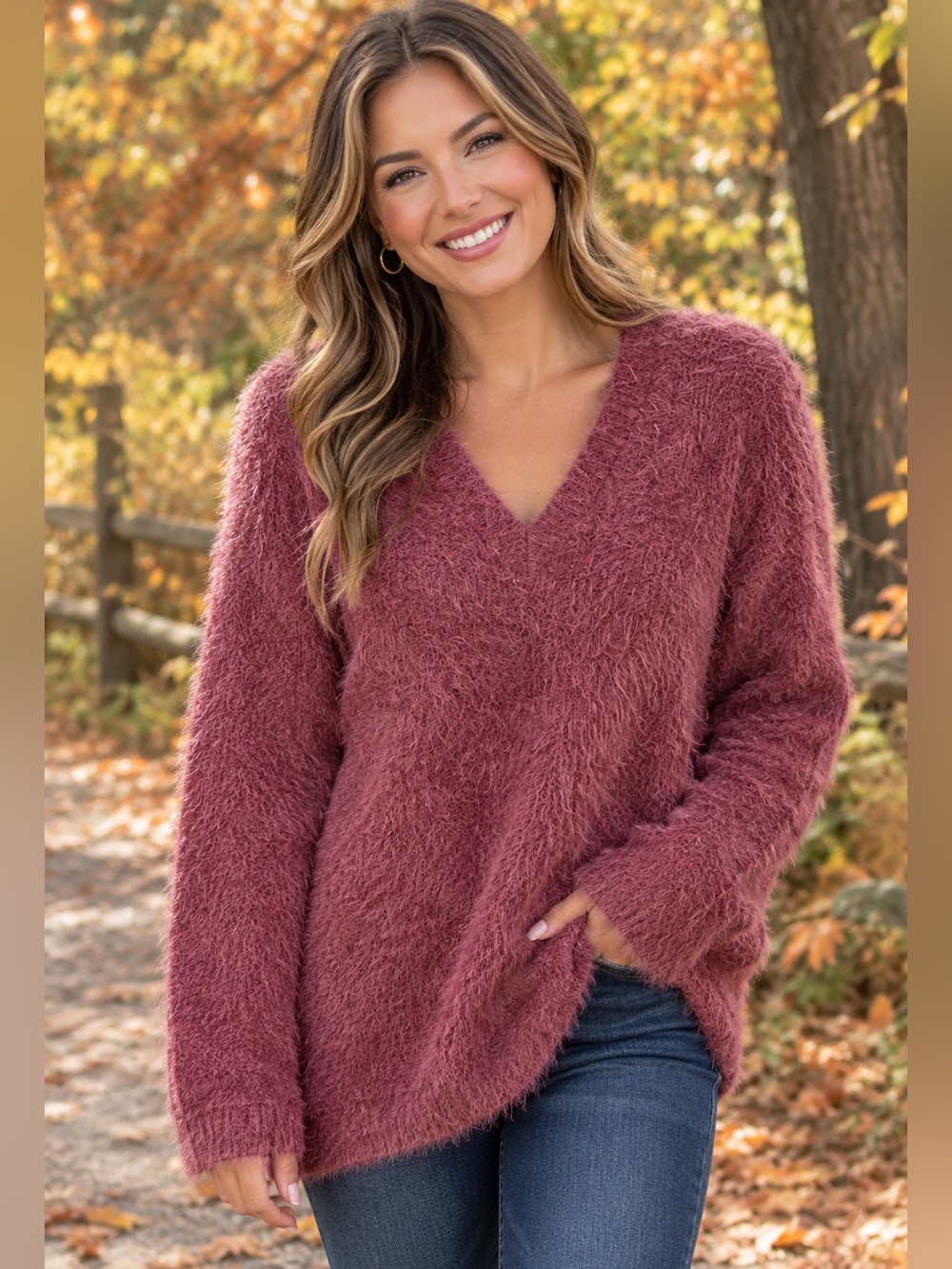 Jack by BB Dakota sweater tunic top size Med fuzzy pink eyelash style soft warm